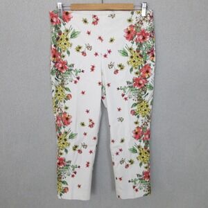 Charter Club Floral Print Capri Pants Size 12 Womens White Red Yellow